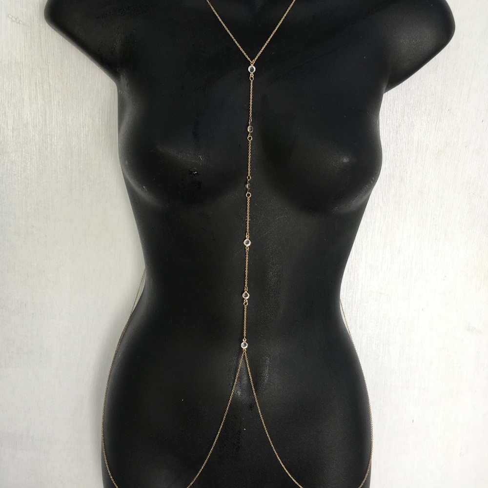 Two tone body chain w/ crystals